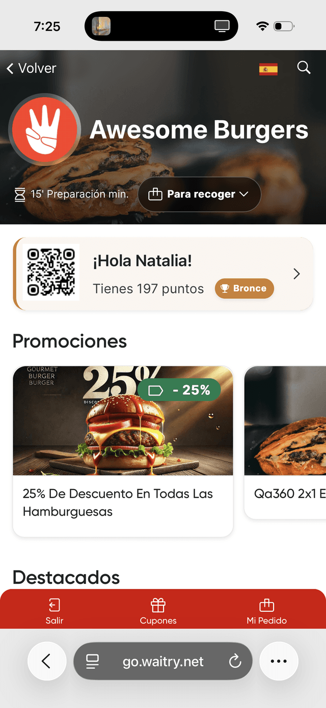 Página inicial do menu digital com promoções