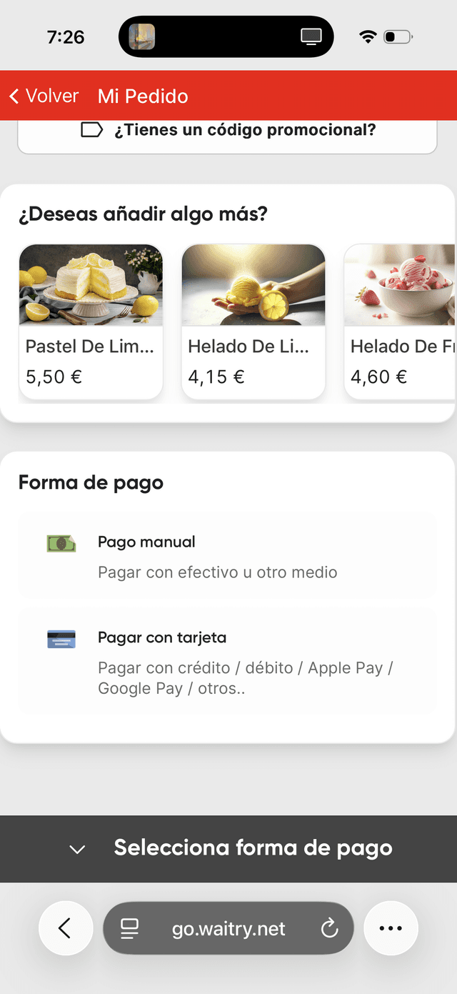 Escolha da forma de pagamento