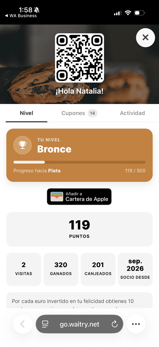 Puntos y nivel del socio en la app